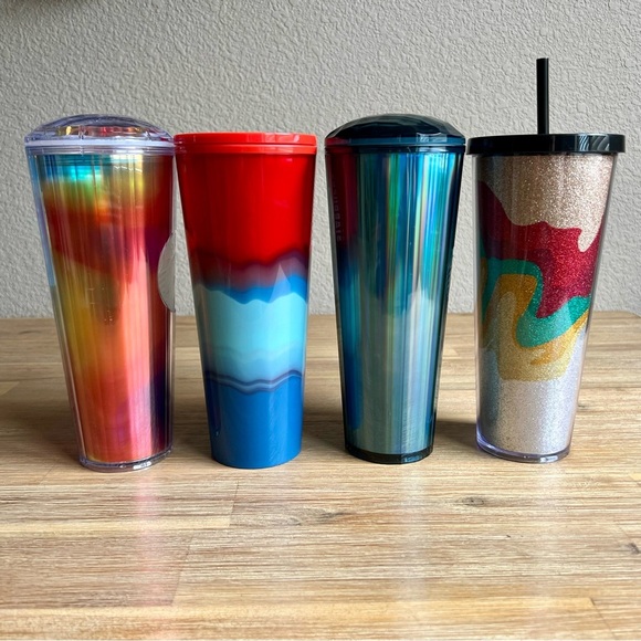 Starbucks Tumblers Lot of 4 Venti 24oz – Kaleidoscope, Glitter, Color Wave HTF - Picture 5 of 7